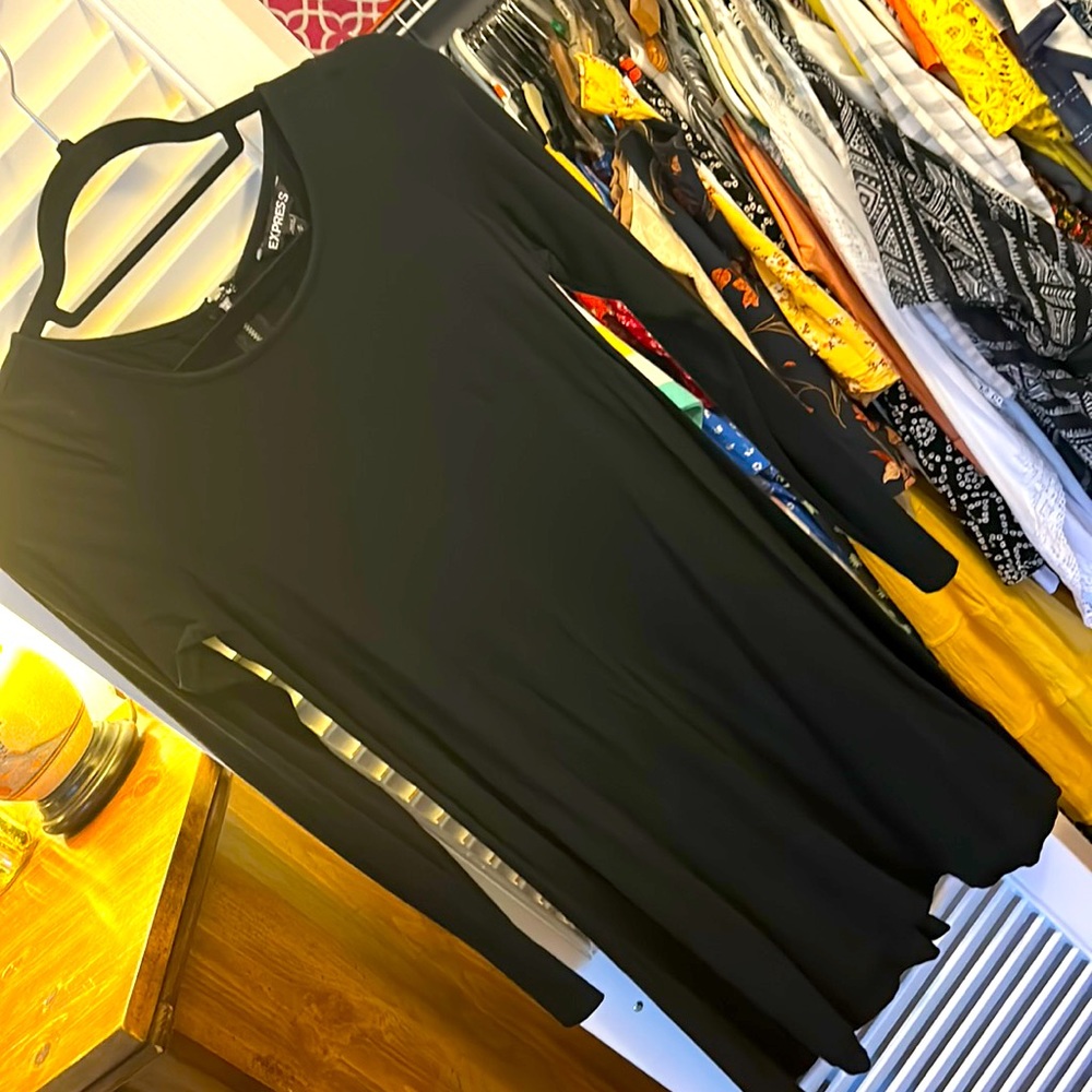 Express Ling Sleeve Black Cotton/Spandex Dress - Sz M